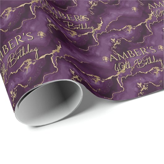 Purple Gold Abstract Marble Design Geschenkpapier (Rolleneckpunkt)