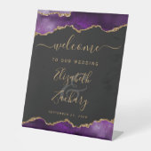 Purple Gold Agate Dark Wedding Welcome Sockelschild (Vorderseite)