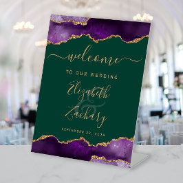 Purple Gold Agate Emerald Green Wedding Welcome Sockelschild