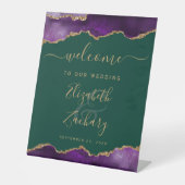 Purple Gold Agate Emerald Green Wedding Welcome Sockelschild (Vorderseite)