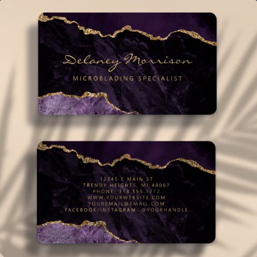 Purple Gold Agate Microblading Rounded Visitenkarte