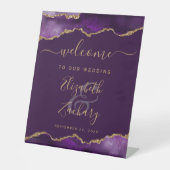 Purple Gold Agate Plum Wedding Welcome Sockelschild (Vorderseite)