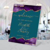 Purple Gold Agate Teal Blue Wedding Welcome Sockelschild