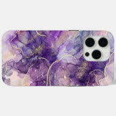Purple & Gold Alcohol Ink iPhone Case (Rückseite (Horizontal))