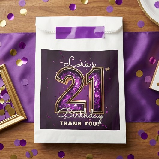 Purple Gold Amethyst Glam 21st Birthday Party Geschenktütchen