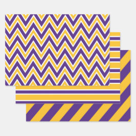 Purple, Gold, and White Chevron & Stripe Pattern Geschenkpapier Set