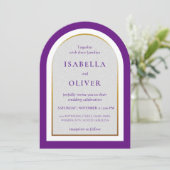 Purple gold and white simplistic wedding einladung (Stehend Vorderseite)