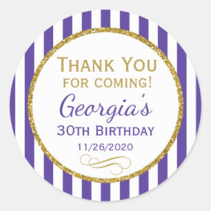 Purple Gold Birthday Thank You For Favor Tags Runder Aufkleber