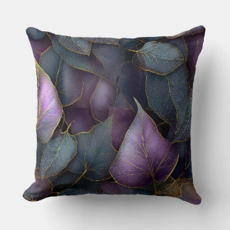 Purple Gold Botanical Leaves Throw Pillow Kissen
