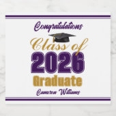 Purple Gold Class of 2026 Custom Graduation Party Schaumweinetikett (Einzelnes Label)