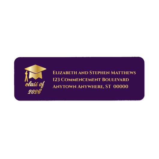 Purple | Gold Class of 2026 Graduation Cap Label (Vorne)