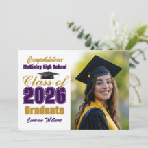 Purple Gold Class of 2026 Photo Graduation