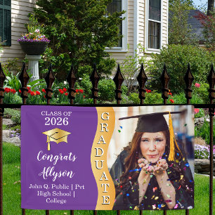 Purple Gold Congrats Graduate Wave Photo Banner