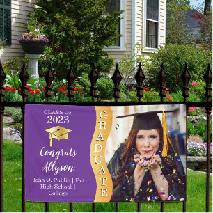 Purple Gold Congrats Graduate Wave Photo Banner