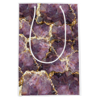 Purple Gold Crystal Collage Gift Bag Mittlere Geschenktüte