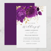 Purple Gold Floral Rose Wedding   Einladung (Vorne/Hinten)