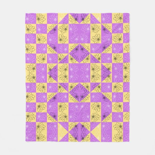 Purple gold Flower seamless Checkerboard pattern Fleecedecke (Vorderseite)