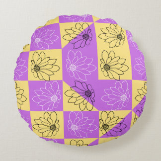Purple gold Flower seamless Checkerboard pattern Rundes Kissen