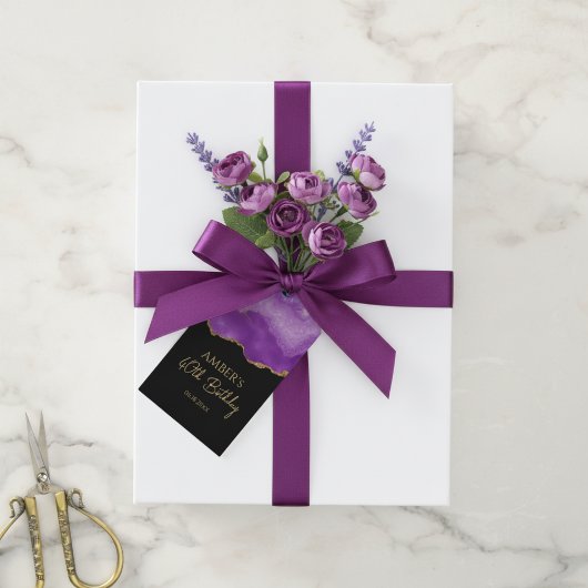 Purple Gold Glitter Abstract Watercolor Marble Geschenkanhänger