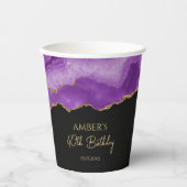 Purple Gold Glitter Abstract Watercolor Marble Pappbecher (Vorderseite)