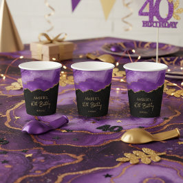 Purple Gold Glitter Abstract Watercolor Marble Pappbecher