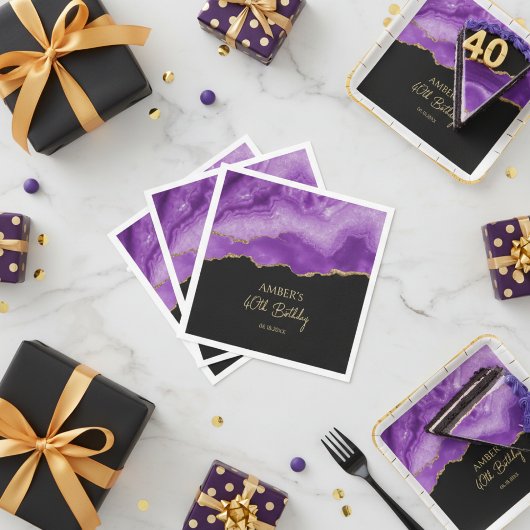 Purple Gold Glitter Abstract Watercolor Marble  Serviette