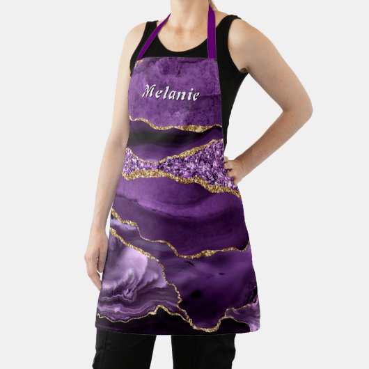 Purple Gold Glitter Apron Personalized Your Name Schürze (InSitu)