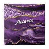  Purple Gold Glitter Ceramic Tile Gift Custom Name Fliese (Vorderseite)