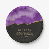 Purple Gold Glitter Watercolor Marble Pappteller (Vorderseite)