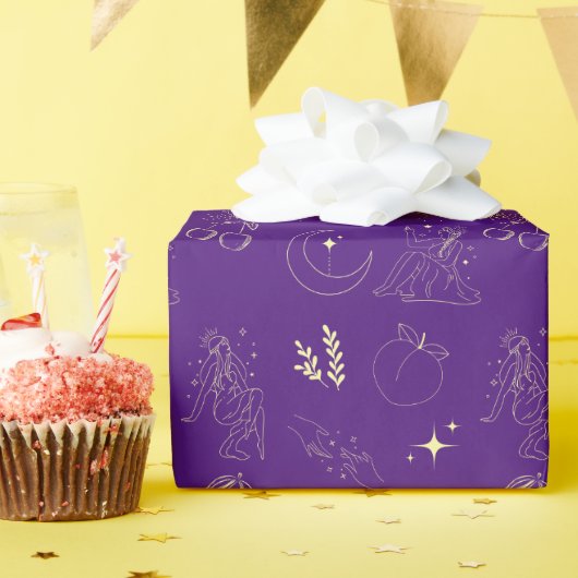 Purple Gold Goddess Tattoo Pattern  Geschenkpapier (Geburtstagsparty)