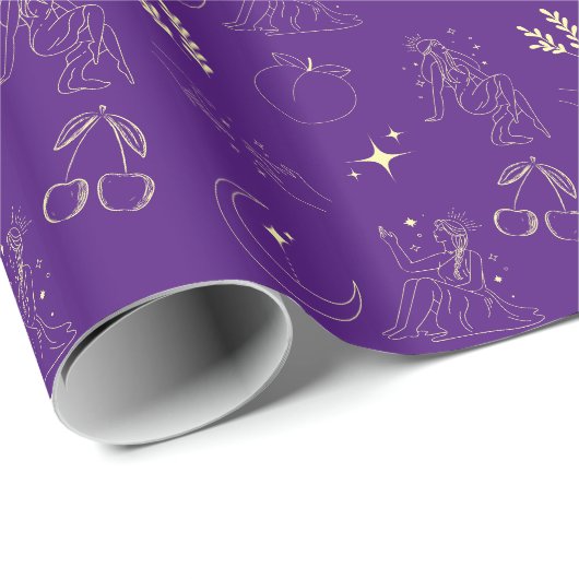 Purple Gold Goddess Tattoo Pattern Geschenkpapier (Rolleneckpunkt)