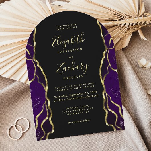 Purple Gold Ink Dark Arch Wedding Invitation Einladung
