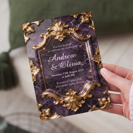 Purple Gold Marble Wedding Invitation Einladung