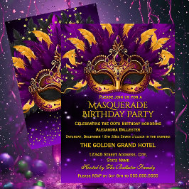 Purple Gold Masks Masquerade Birthday Party Einladung