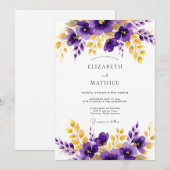 Purple Gold Polished Floral Wedding Einladung (Vorne/Hinten)
