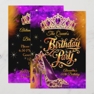 Purple Gold Queen Princess Birthday Party Shoe Einladung