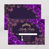 Purple Gold Quinceanera Reply RSVP Karte (Vorne/Hinten)