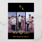 Purple & Gold Stylish Lace Vertical 3 Multi Photos Folieneinladung (Vorderseite)