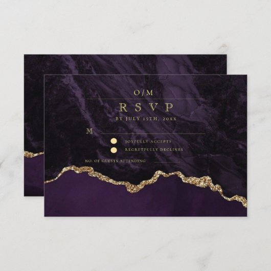 Purple Gold Wedding RSVP Karte (Vorne/Hinten)