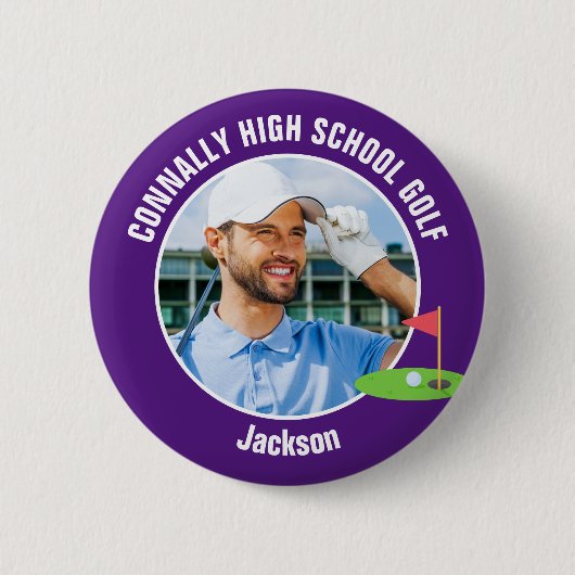 Purple Golfer Photo High School Golf Team Button (Vorderseite)