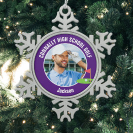 Purple Golfer Photo High School Golf Team Schneeflocken Zinn-Ornament