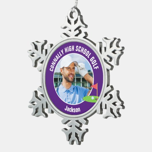 Purple Golfer Photo High School Golf Team Schneeflocken Zinn-Ornament (Rechts)