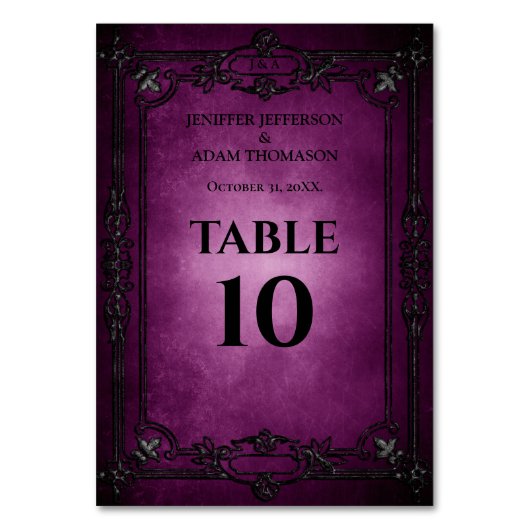 Purple Gothic Halloween Alternative Wedding Tischnummer (Vorderseite)