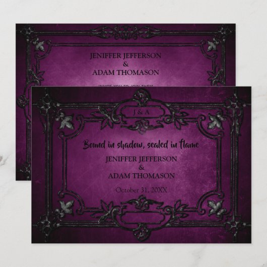 Purple Gothic Halloween wedding invitation Einladung (Vorne/Hinten)
