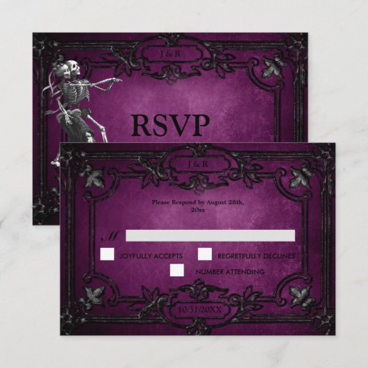 Purple Gothic Halloween Wedding RSVP Card Karte (Vorne/Hinten)