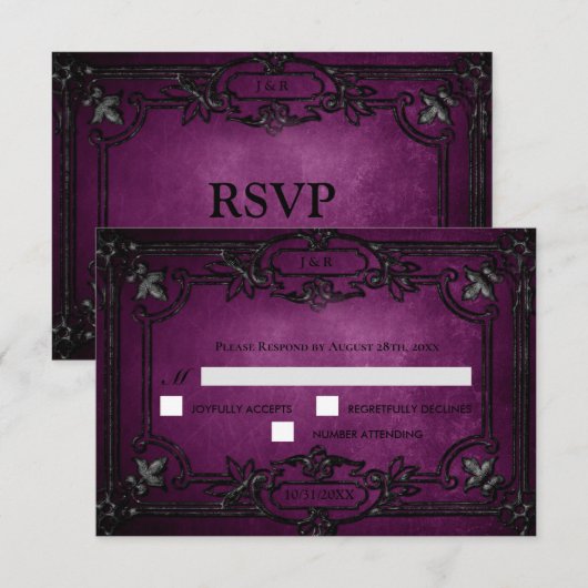 Purple Gothic Halloween Wedding RSVP Card Karte (Vorne/Hinten)