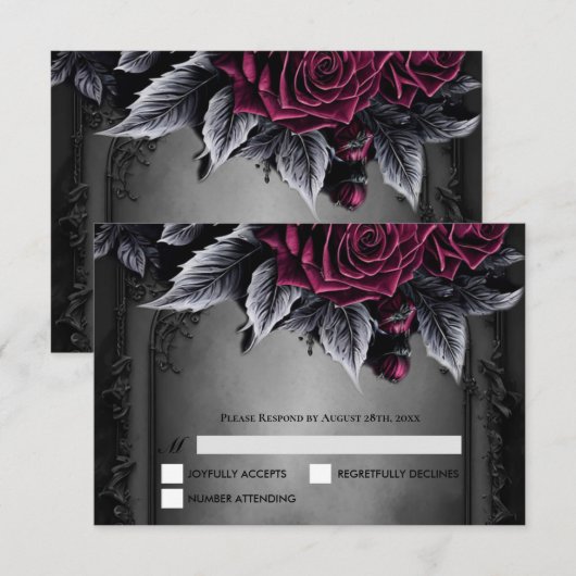 Purple Gothic Halloween Wedding RSVP Card Karte (Vorne/Hinten)