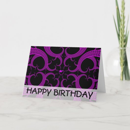 Purple Gothic Heart Fractal Birthday Card Karte (Vorderseite)
