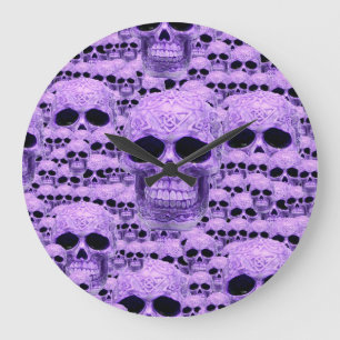 Purple Gothic skull Große Wanduhr