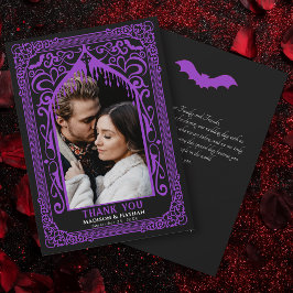 Purple Gothic Vampire Cathedral Photo Wedding Dankeskarte